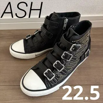 ASH 하이컷 블랙 도트 스터드 22.5cm 벨트 가죽 블랙