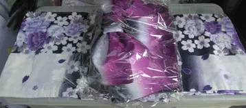 유카타 보라색 블랙 플라워 무늬 오비 세트