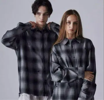 완판템 CLEL 빈티지 디자인 데미지 체크 셔츠 블랙 계열 S