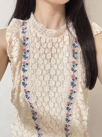 snidel 슬리브리스 레이스 탑 아이보리