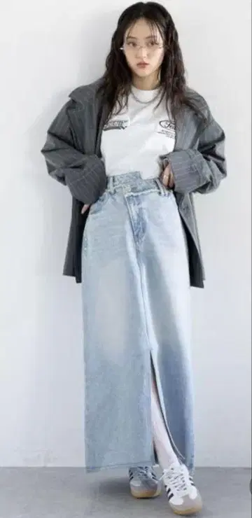 RAGEBLUE 사이드 스터드/슬릿 데님 롱 스커트