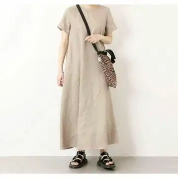 JOURNAL STANDARD 린넨 하프 슬리브 맥시 플레어 원피스