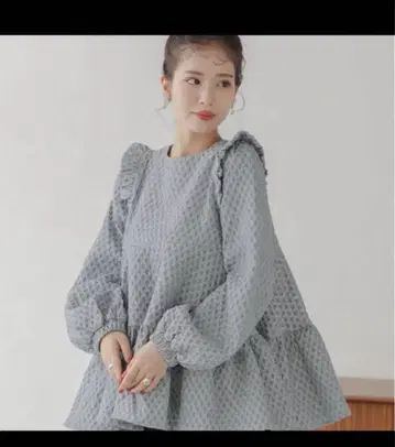 Fit more 자카드 블라우스 블루