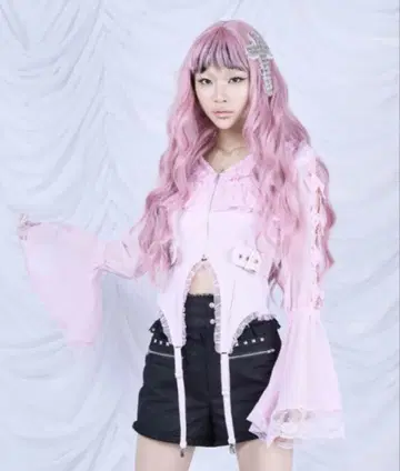 플레어 소매 리본과 프릴 지퍼 탑