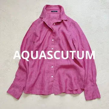 AQUASCUTUM 린넨 롱 슬리브 셔츠 M 린넨 100% 긴팔 핑크