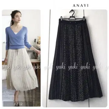 ANAYI 도트 프린트 플리츠 스커트 38