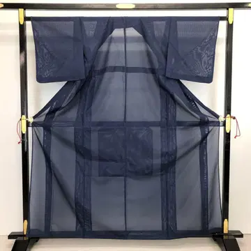 여름 기모노 명주 이로무지 네이비 블루 바치 카라 KK-665