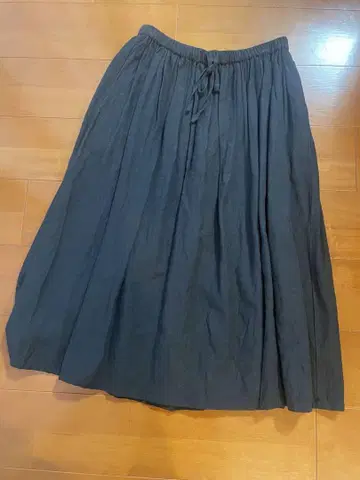 플레어 롱 스커트 블랙 코튼 혼방