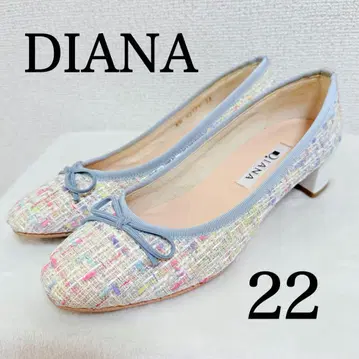 DIANA 펌프스 트위드 멀티 컬러 리본 22cm 라운드토