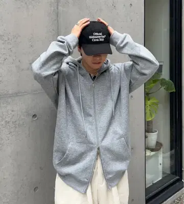더블 지퍼 오버 사이즈 후드티 그레이