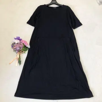 와이즈 포 리빙  느긋한 원피스  롱  네이비  포켓 부착