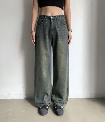 SHAGGIE 오로라 큐빅이 달린 빈티지 루즈 데님 팬츠
