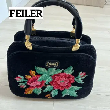 FEILER 꽃무늬 자수 핸드백 블랙