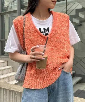 CIAOPANIC TYPY 플래그 얀 크롭 베스트 오렌지
