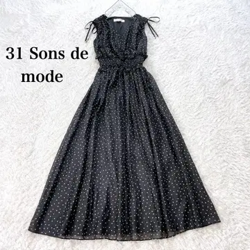 31 Sons de mode 콜라보 아이템 어깨 리본 도트 롱 원피스