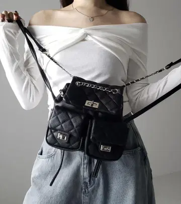 me+em select 퀼팅 체인 숄더 미니 백팩