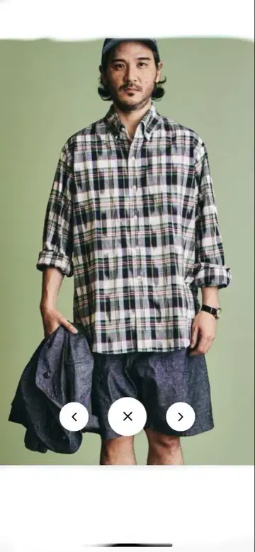 IKAT Madras navy 포스트 오버올즈 셔츠