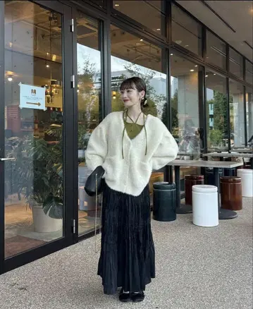 hinari 빈티지 새틴 와셔 스커트 블랙 S