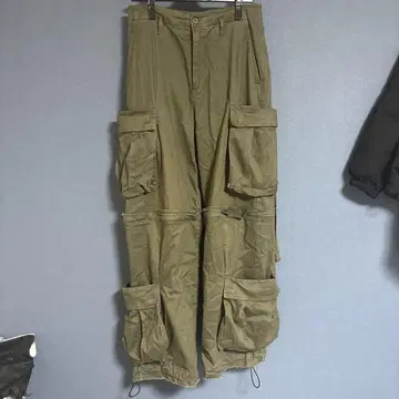 GRANCY 지퍼 디자인 카고 팬츠 카키 M 사이즈