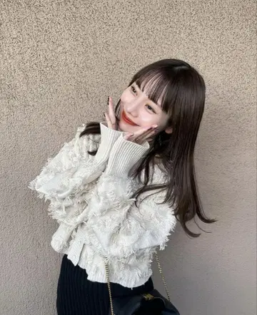 hinari 프린지 니트 숏 가디건 아이보리