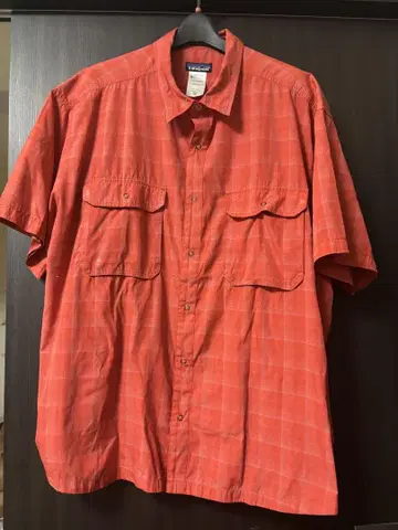 빅 사이즈 Patagonia 반팔 셔츠 2XL 오렌지 계열 체크 무늬