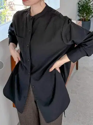feepur 사이드 리본 노카라 셔츠