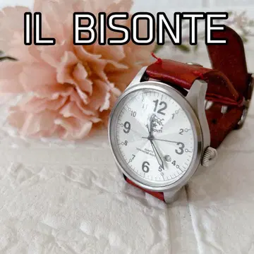 IL BISONTE 일비종떼 손목시계 남성용/여성용 가죽 벨트 빨간색