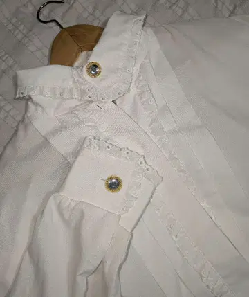빈티지 레트로 블라우스 구제 의류 프릴 화이트 셔츠