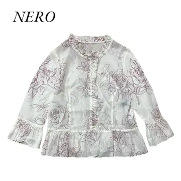 NERO 네로 센소유니코 블라우스 상의 꽃무늬 시어 프릴 일본제