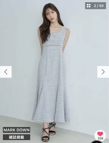 완판템! 머큐리 듀오 컷 아웃 트위드 머메이드 원피스 라이트 그레이