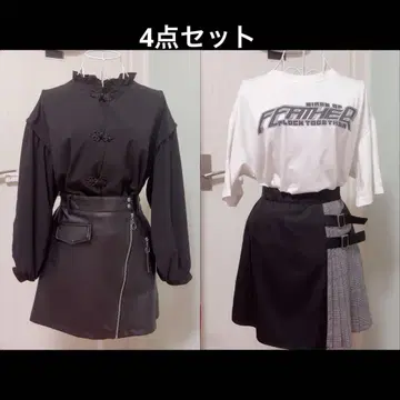 서브컬처 지뢰 모드 스타일 블라우스 티셔츠 스커트 블랙 차이나 블라우스
