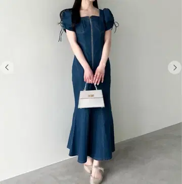 볼륨 슬리브 데님 머메이드 원피스