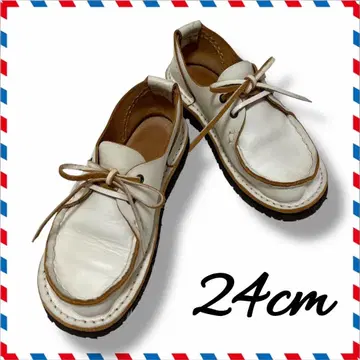 빈티지 로퍼 천연 가죽 천연 가죽 모카신 핸드메이드 화이트 24cm