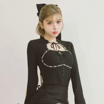 darich 프론트 오픈 리브 니트 탑 BLK