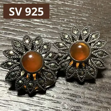 실버 925 스톤 마커사이트 귀걸이 플라워 꽃