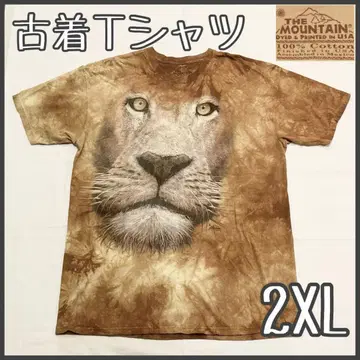 구제 의류 티셔츠 반팔 마운틴 브라운 라이온 애니멀 티셔츠 90년대