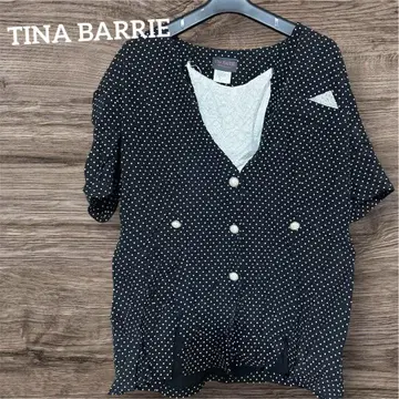 TINA BARRIE 도트 무늬 반팔 셔츠 블라우스 사이즈 16