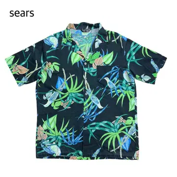~70 sears 오픈 카라 레이온 셔츠 알로하 블랙 L