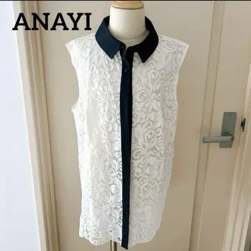 (컨디션 최상) ANAYI 아나이 슬리브리스 블라우스 레이스 버튼 38