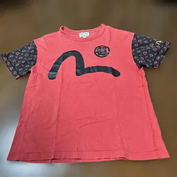 초레어 EVISU 프린트 자수 빨간색 티셔츠
