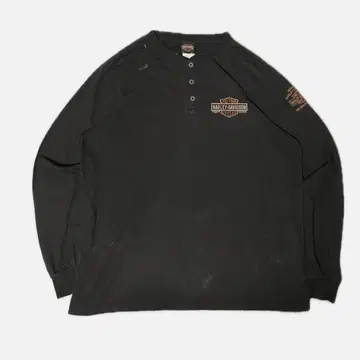 Harley Davidson 블랙 롱 T 자수 로고 양면 헨리넥