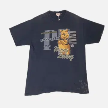 디즈니 캐릭터 90s USA제 푸우 티셔츠 네이비