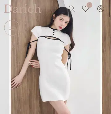Darich 파이핑 리본 디자인 니트 미니 원피스