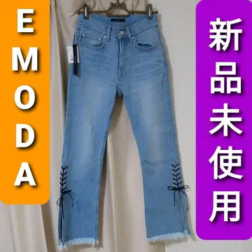 미사용 새상품 EMODA 데님 팬츠 레이스업 스카이블루