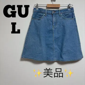 지유 데님 미니 스커트 무릎 위 여성용 L