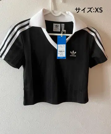 아디다스 아디컬러 풋볼 자카드 V넥 크롭 폴로 셔츠 XS