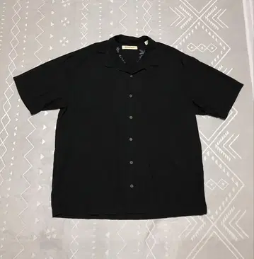 90's Tommy Bahama 오픈 카라 실크 셔츠 블랙 구제 의류