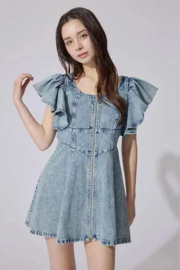 프릴 슬리브 미니 원피스
