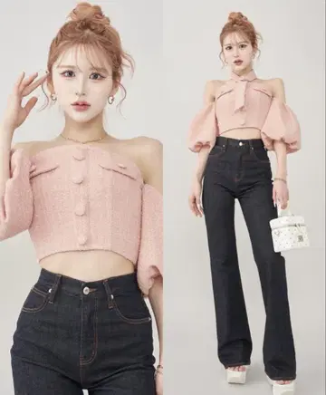 Darich 다리치 홀터넥 오프숄더 트위드 상의