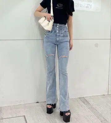 emoda 사이드 오픈 하이 웨스트 플레어 파진스